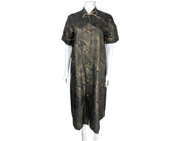 Vintage 1950s Morsam House Dress Gold Asian Print… - image 2