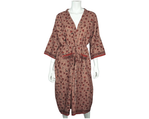 Vintage 1970s Indian Cotton Dressing Gown Block P… - image 1