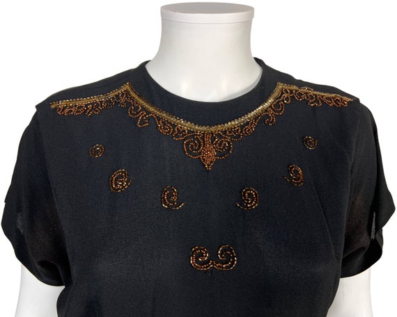 Vintage 1940s Beaded Dress Black Rayon Joan Doris… - image 4