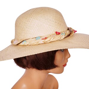 Vintage 1960s Straw Summer Sun Hat Ladies Size M image 3