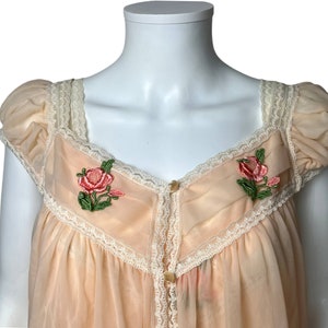 Vintage 1960s Negligee Nylon Peignoir Set Nightie & Robe Peach Size M VFG image 9