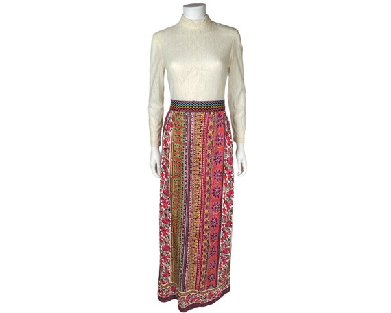 Vintage 1960s Gypsy Hippie Maxi Dress w Vest Size… - image 2