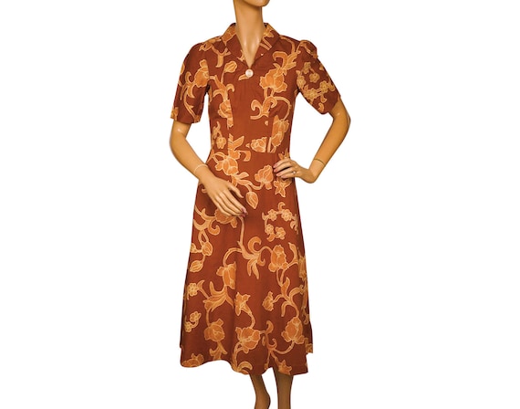 Vintage 1970s Does 1930s Floral Print Day Dress -… - image 1