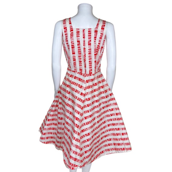 Vintage 1950s Cotton Day Dress Red Striped Patter… - image 2