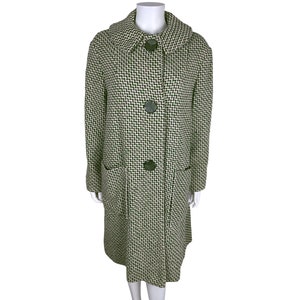 Vintage 1950s Ladies Coat Green & Grey Tweed Wool Size L - VFG
