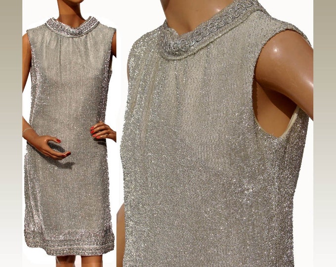Vintage 60s Mod Silver Lame Tinsel Shift Dress Etsy
