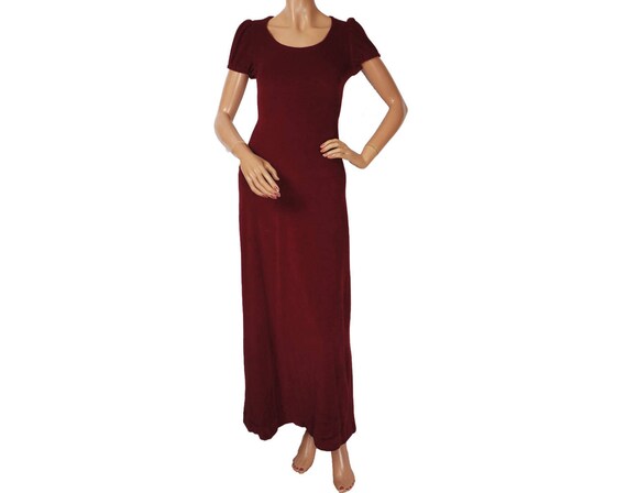 Vintage 1970s Maxi Dress Burgundy Velour Velvet -