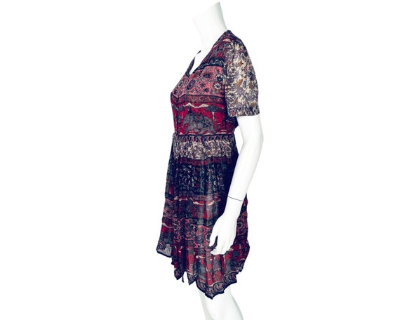 Vintage 1970s Indian Cotton Dress Red Block Print… - image 3