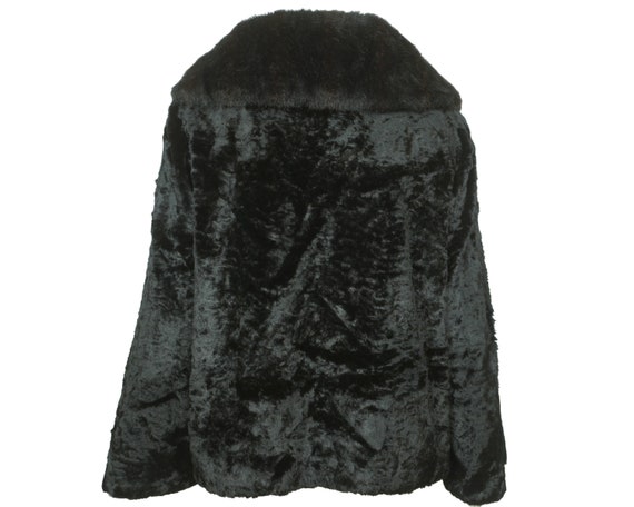 Vintage 1950s Black Velvet Faux Fur Jacket Size M… - image 4