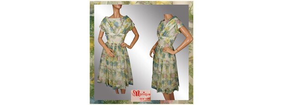 Vintage 1950s Organza Dress - Floral Pattern - Fem