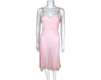 Vintage 1950s Slip Pink Nylon Lingerie with Lace Trim Size 38