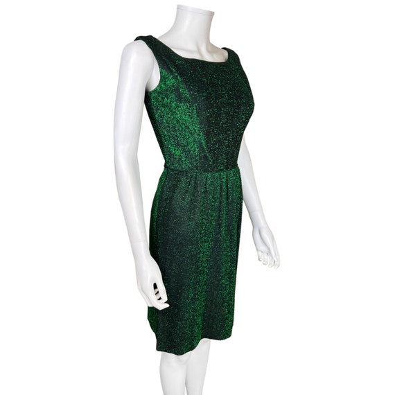Vintage 1960s Emerald Green Dress Sparkly Metalli… - image 4