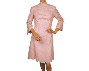 Vintage 1960s Pink Lace Dress - Med