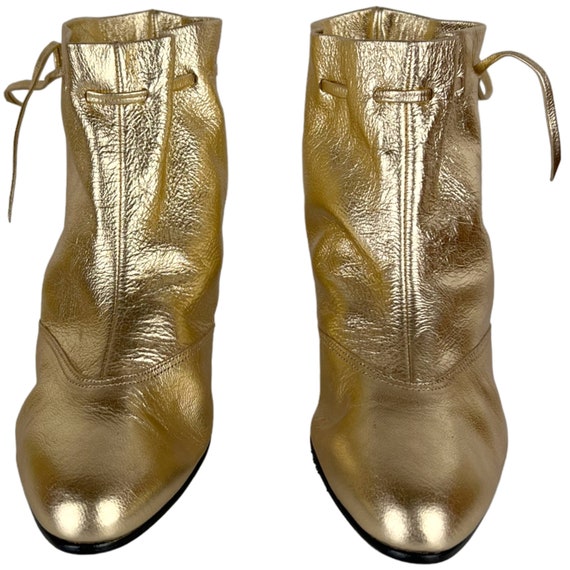 Vintage Unused 1960s Ankle Boots Gold Leather Boo… - image 3