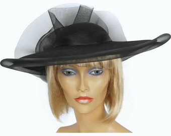 Vintage 1980s Sonni of San Francisco Hat Black Wool & Net Wide Brim Vintage 1980s Sonni of San Francisco Hat Black Wool & Net  main image 4