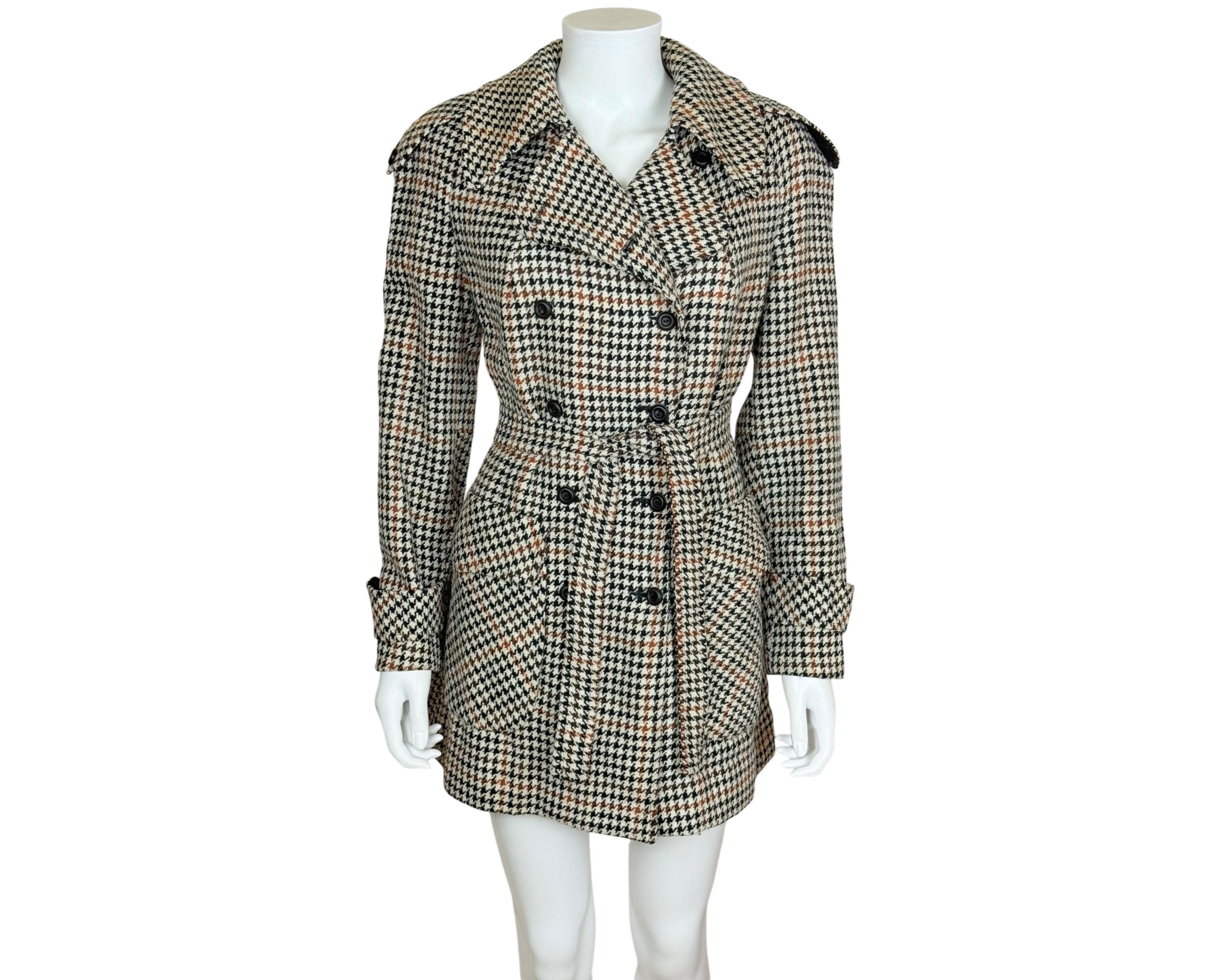 Vintage 1960s Houndstooth Trench Style Jacket Coat Size M - Etsy