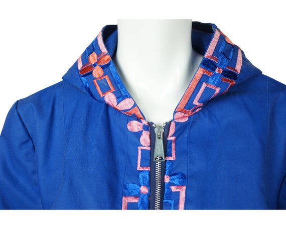 Vintage 1960s 70s Windbreaker Jacket Blue with Pi… - image 4