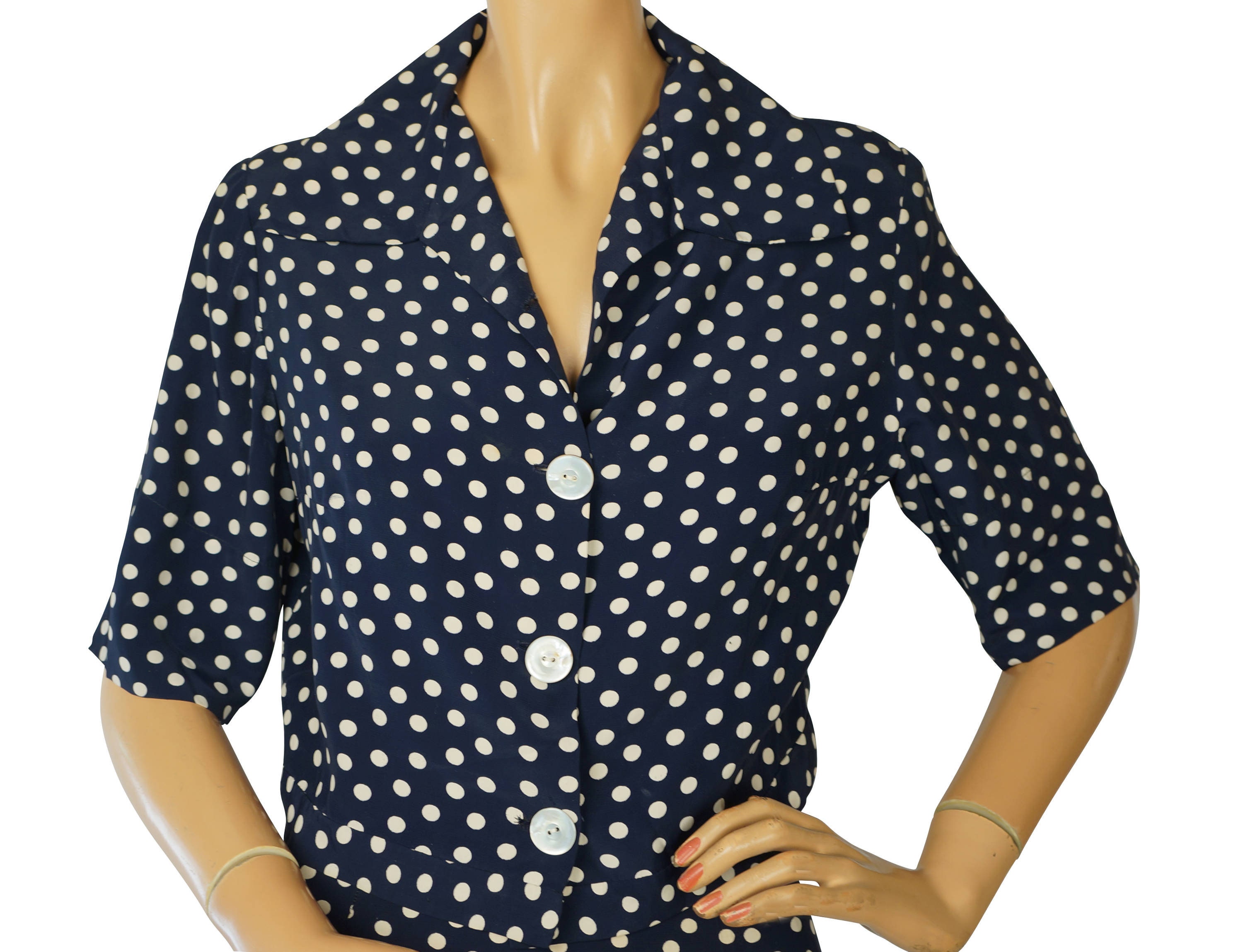 Vintage 1950s Jacket Skirt 2 Piece Suit Set Blue White Polka Dots Size M VFG Etsy UK