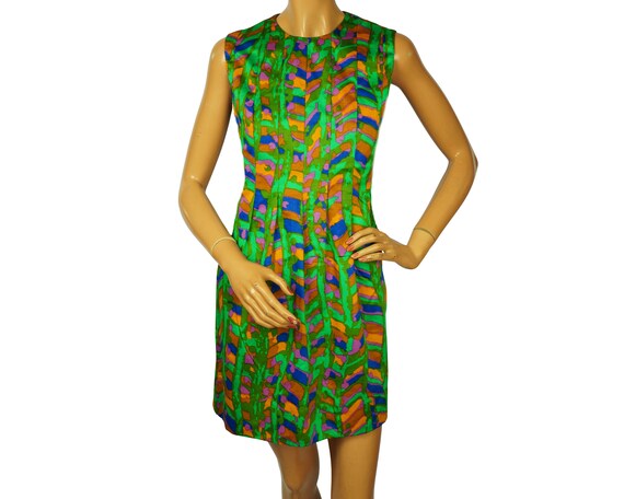 Vintage 1960s Dress Abstract Print Cotton  Size M - image 1