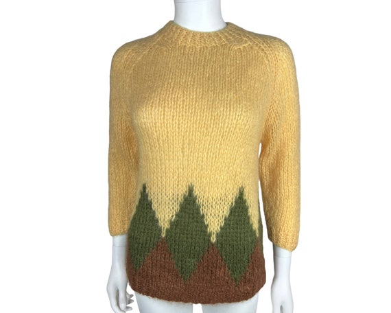Vintage 1960s Italian Hand Knit Mohair Wool Sweater Pullover Made 