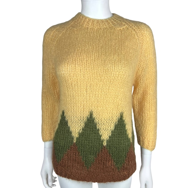 Vintage 1960s Italian Hand Knit Mohair Wool Sweater Pullover Made in Italy Size M - VFG