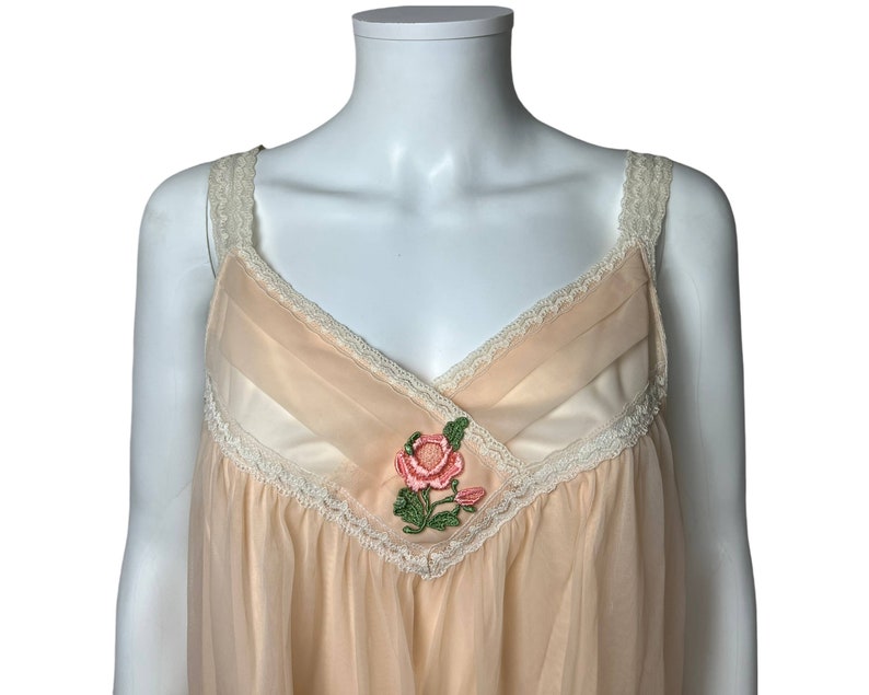 Vintage 1960s Negligee Nylon Peignoir Set Nightie & Robe Peach Size M VFG image 8