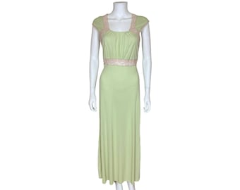 Vintage 1940s Nightgown Model Lingerie Nylon Nightie Green Size S