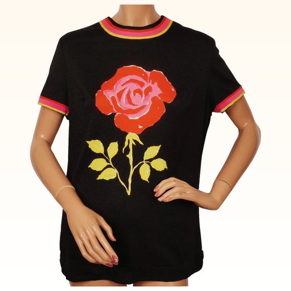 Vintage 1960s Mr Dino Top Large Rose Print Blouse