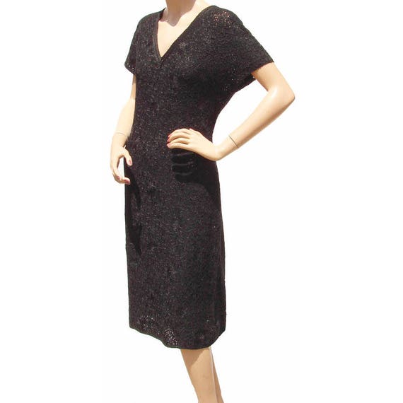 Vintage 1950s Black Wool Knit Dress with Embroide… - image 4