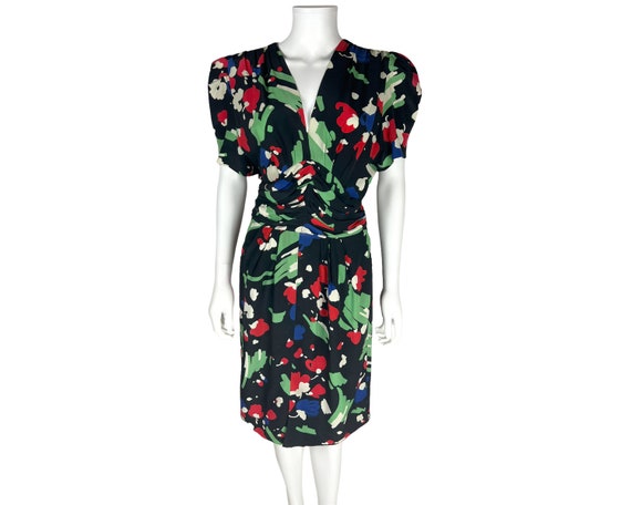 Vintage 80s does 40s Dress Abstract Printed Silk … - image 1