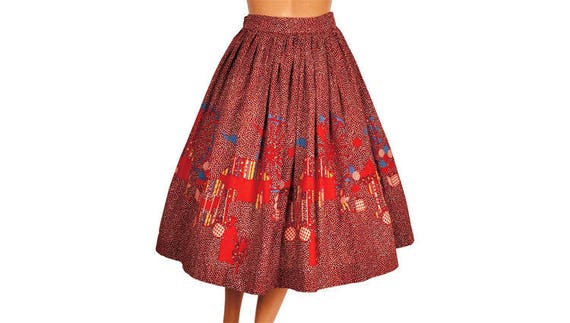 Vintage 1950s Novelty Border Print Circle Skirt -