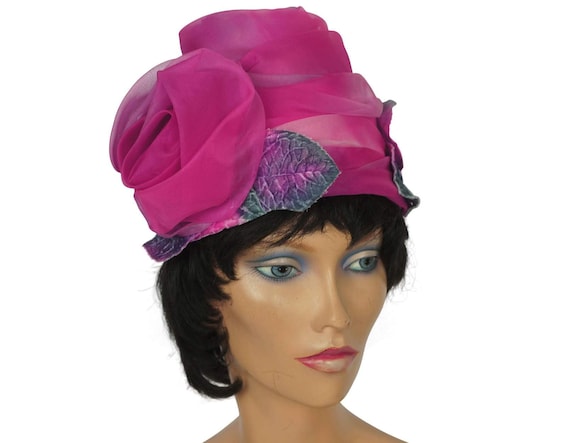 1950s Pink Rose Turban Hat