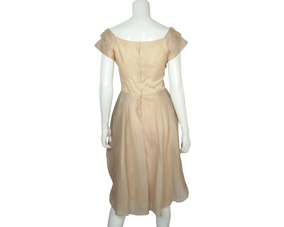 Vintage 1950s Cocktail Dress Beige Silk Organza S… - image 3