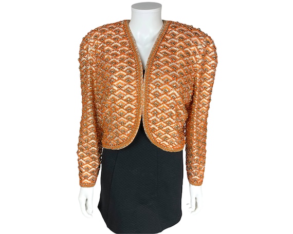 Vintage 1980s Beaded Jacket Silver Lamé Evening W… - image 1