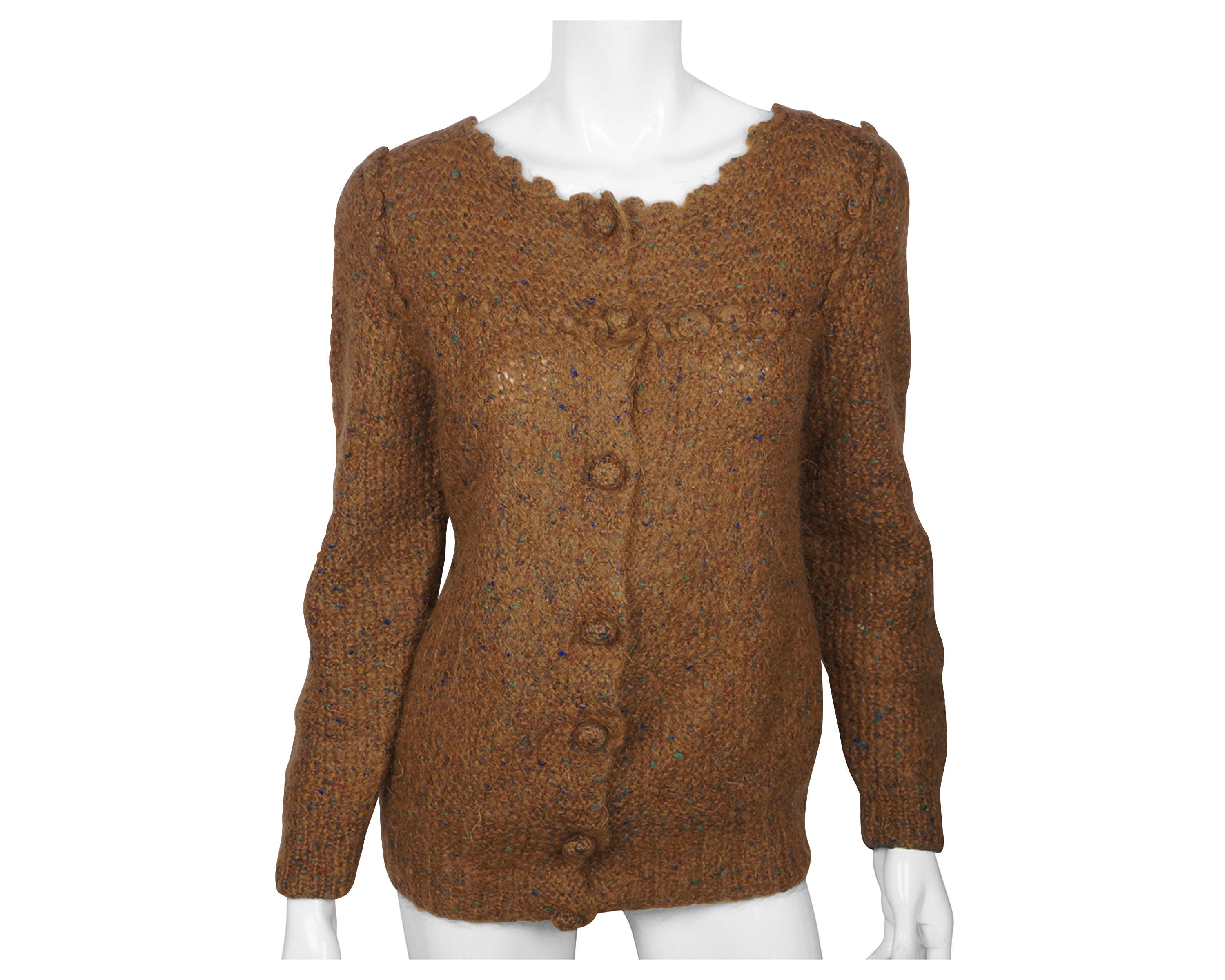 Vintage s Hand Knit Wool Mohair Sweater Brown Ladies   Etsy