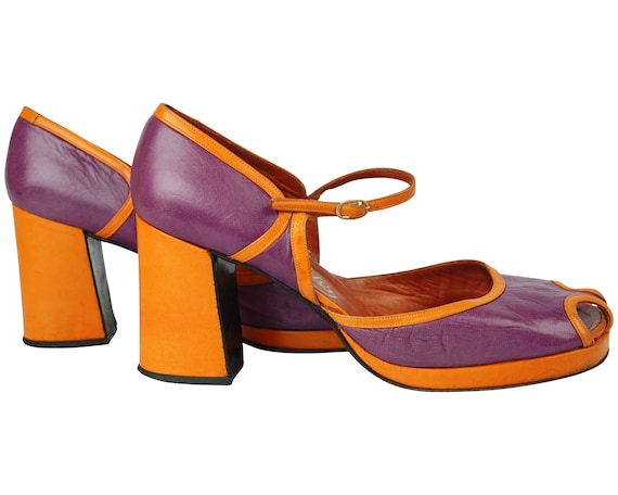 Vintage Chunky Shoes Purple & Orange 70s Platform