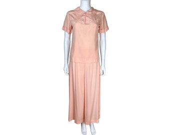 Vintage 1940s Silk Pyjamas Peachy Pink Ladies Size M