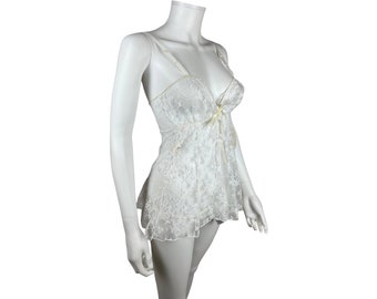 NWT Vintage babydoll-nachthemd uit de jaren 70 met slipje wit kant maat S ongebruikte VVG