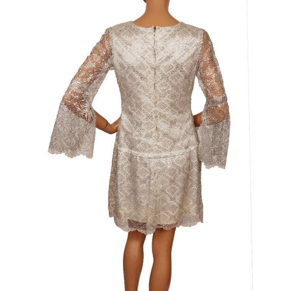 Vintage 1960s Silver Lace Mini Dress  with Angel … - image 3