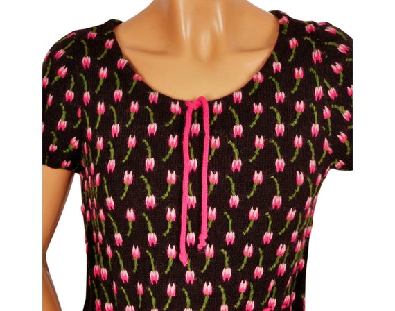 Vintage 1970s Black Knit Maxi Dress - Pink Tulip … - image 2