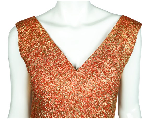 Vintage 1960s Dress Red and Gold Sparkly Metallic… - image 2