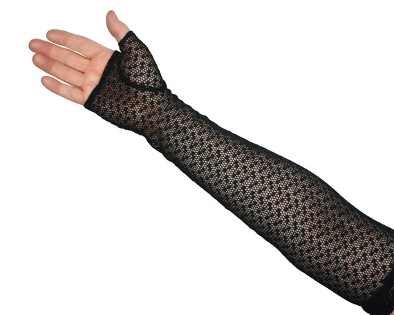 Vintage Fingerless Opera Gloves Long Black Mesh La