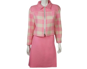 1980s Vintage Courreges Suit Skirt & Jacket Pink Wool Sz 40 - VFG