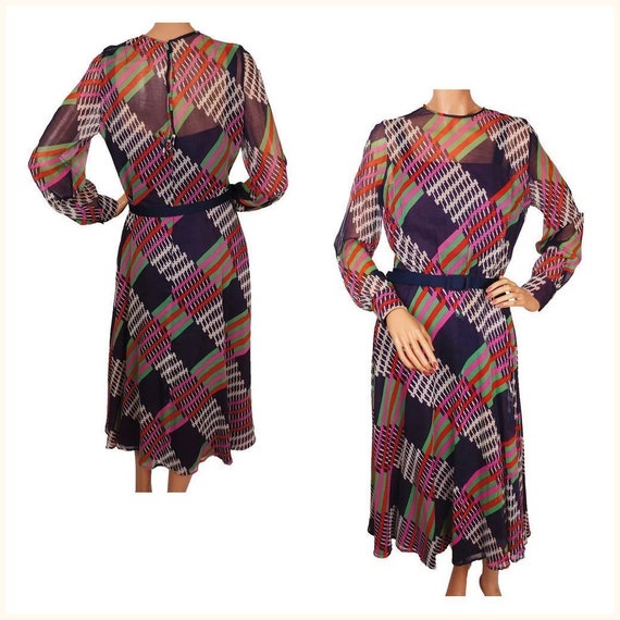 Vintage 1960s Organza Dress - Striped Geometric S… - image 1