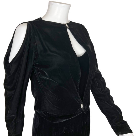 Vintage 1930s Black Velvet Dress with Jacket w Pe… - image 6