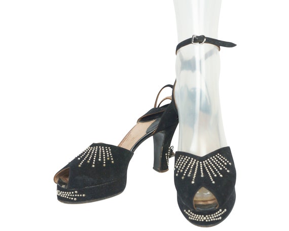 Vintage 1940s Swing Shoes Platform Style Peep Toe