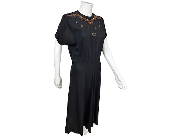 Vintage 1940s Beaded Dress Black Rayon Joan Doris… - image 2