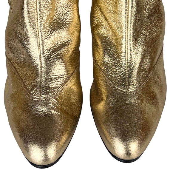 Vintage Unused 1960s Ankle Boots Gold Leather Boo… - image 4