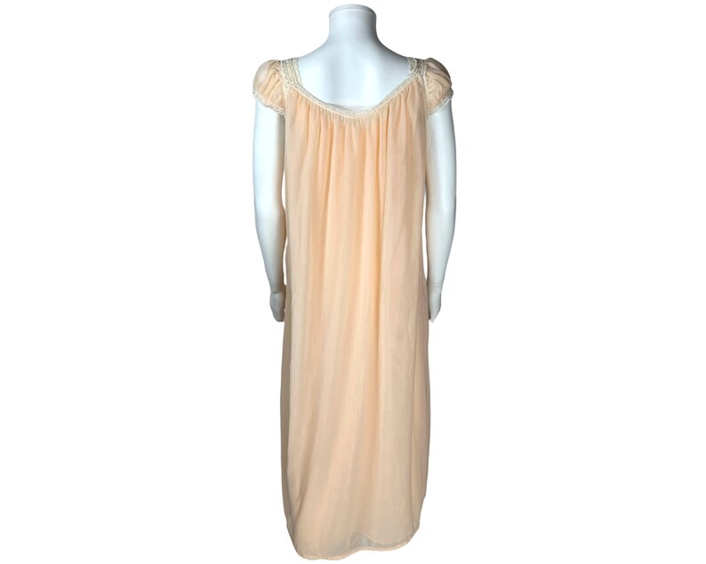 Vintage 1960s Negligee Nylon Peignoir Set Nightie & Robe Peach Size M VFG image 6