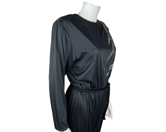 Vintage 1970s Disco Jumpsuit Black w Silver Glitt… - image 5
